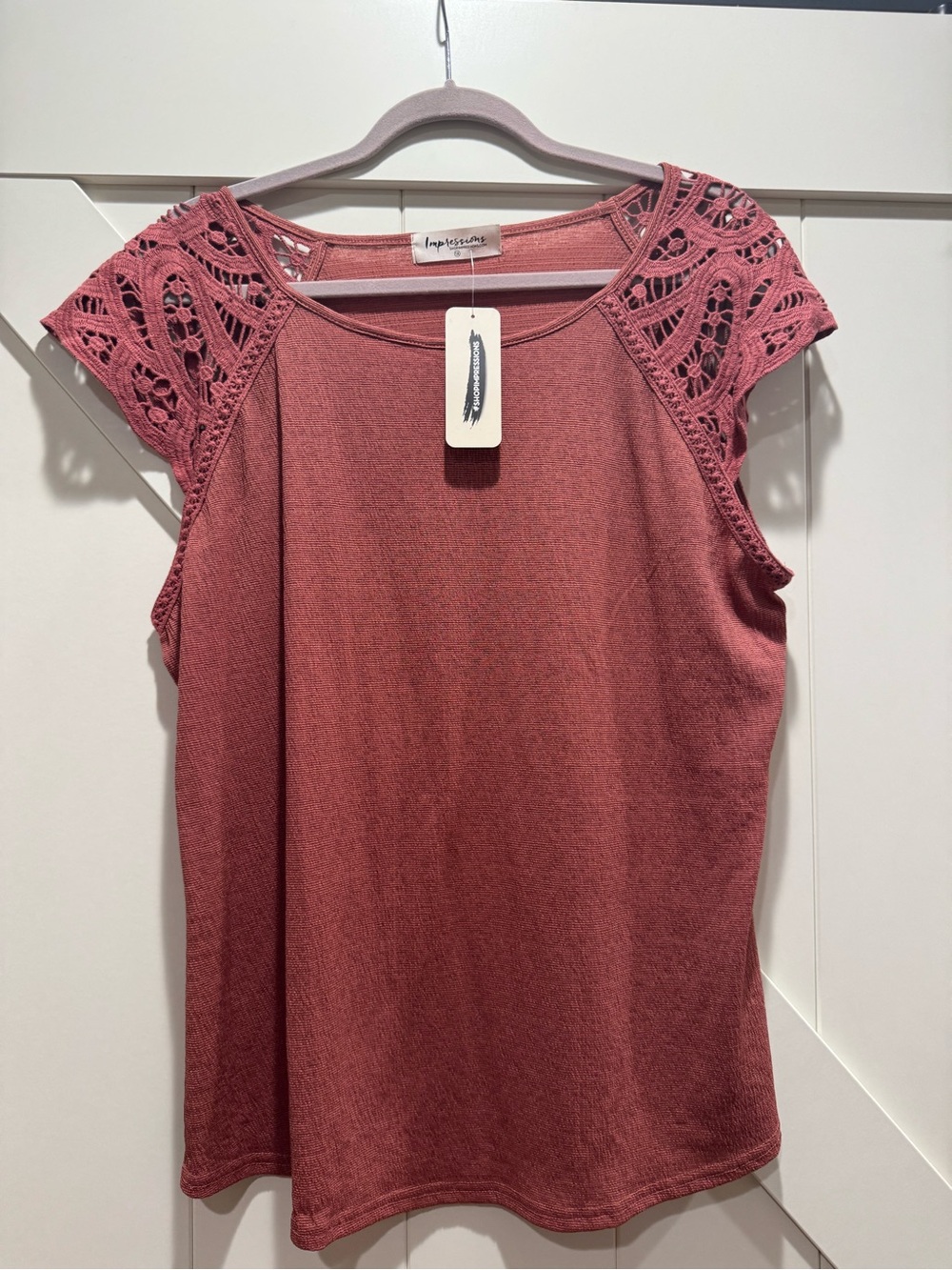 Impressions Dusty Rose Crochet Cap-Sleeve  Top